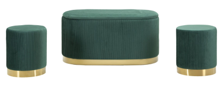 Bancheta cu spatiu depozitare si puf, verde, set de 3, 80x37x42-29x35 cm [1]