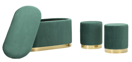 Bancheta cu spatiu depozitare si puf, verde, set de 3, 80x37x42-29x35 cm [5]