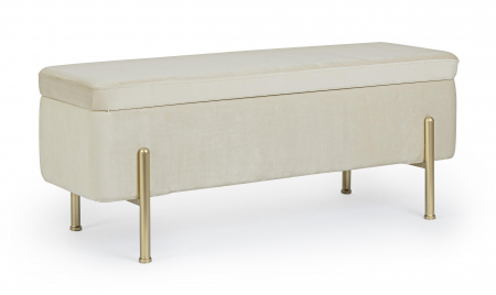 IN STOC - Bancheta Irina cu spatiu de depozitare, MDF/Poliester, Bej, 110x42x42 cm