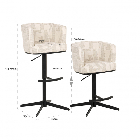 Scaun de bar/blat Cheyenne (Grafic bej), Dims: 92.0 x 56.0 x 53.0 cm [1]