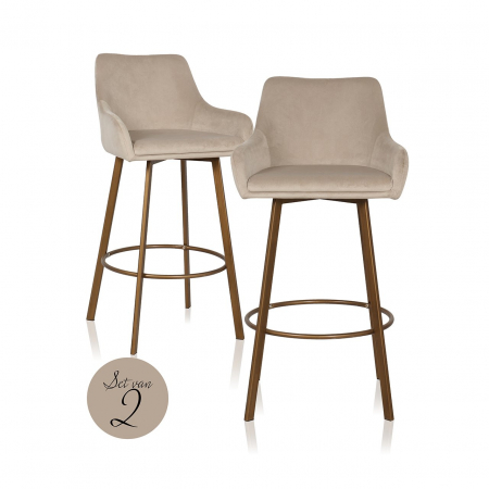 Scaune de bar - Set 2 scaune de bar Cressida spatar inalt, kaki, 52x54x109 cm