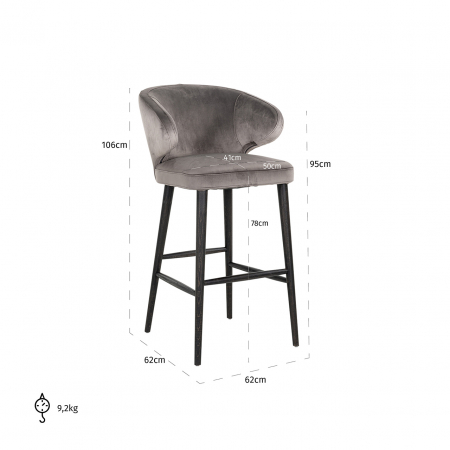 Scaun de bar  Indigo gri  catifelat [4]