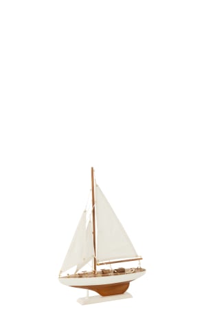 Mare si soare - Barcă cu pânze, Paulownia Wood, Alb/Natural S, L 30| W 6.5| H 43 cm