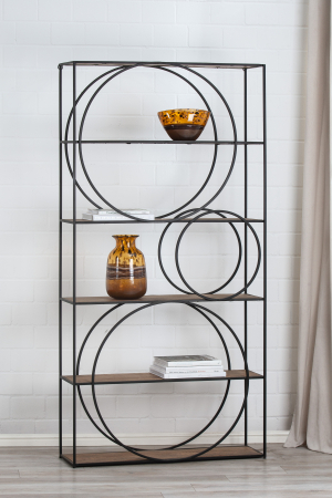 SALE % - Biblioteca Circle, Lemn/Metal, Maro/Negru, 100x200x30 cm