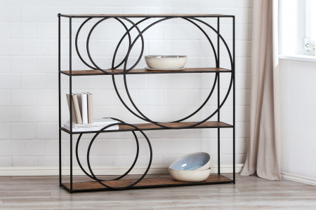 SALE % - Biblioteca Circle, Lemn/Metal, Maro/Negru, 120x120x30 cm