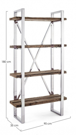 Biblioteca Stanton, Otel inoxidabil/ Lemn reciclat, 90x35x180 cm [1]