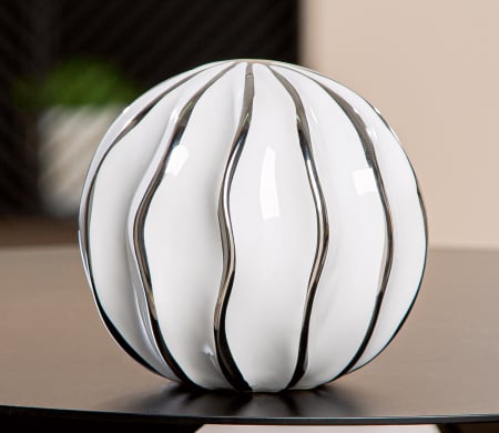 Decoratiuni - Bila decorativa, rotunda, „Dungi”, cu dungi, ceramica, alb, PU 4, latime 12,5 cm, inaltime 11,5 cm, adancime 12,5 cm