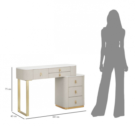 Birou/consola Beauty, Lemn/MDF/Metal, Crem/Auriu, 75x120x40 cm [9]