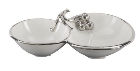 SALE % - Bol decorativ Balloons, ceramica, alb/argintiu, 32X20.5X8 cm