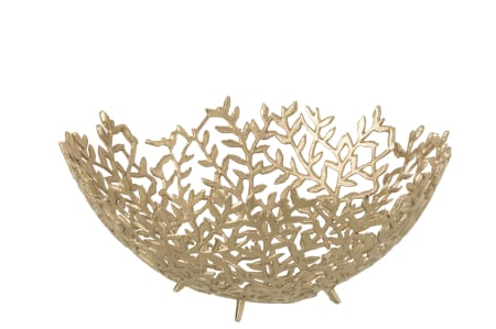 SALE % - Bol decorativ cu frunza din aluminiu, auriu, L | L 37X l 38X H 17 cm