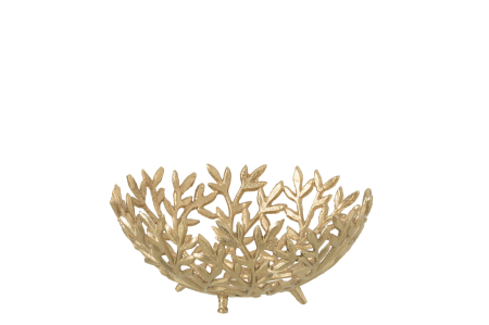CRACIUN - Bol decorativ cu frunza din aluminiu, auriu, S