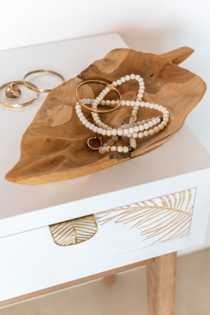 Accesorii - Bol decorativ frunza lemn teak, Lemn, Natural, 39.5x15x5