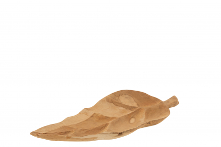 SALE % - Bol decorativ frunza lemn teak, Lemn, Natural, 52x19x5