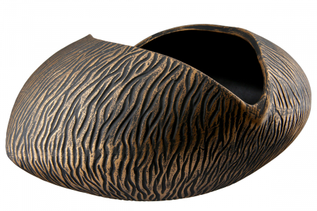 SALE % - Bol decorativ/Ghiveci Tigre, Ceramica, Auriu/Negru, 24x28x12 cm