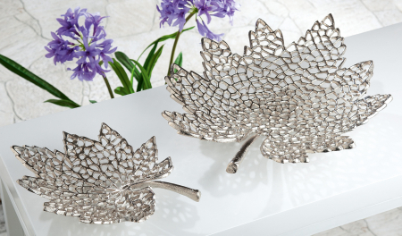 Vaze si boluri - Bol decorativ Leaf, Aluminiu, Argintiu, 29x6x22 cm