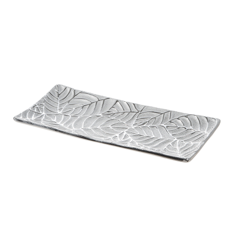 Bol, dreptunghiular, "Faggio", motiv cu frunze, ceramica, culoare argintie, PU 2, L. 13,5 cm, latime 31 cm, inaltime 2,5 cm [1]
