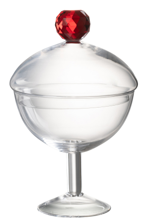 Borcan de depozitare cu cristal, sticla cristalina, transparent/rosu, L | L 14X l 14X H 25 cm [1]