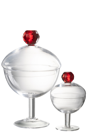Borcan de depozitare cu cristal, sticla cristalina, transparent/rosu, L | L 14X l 14X H 25 cm [3]