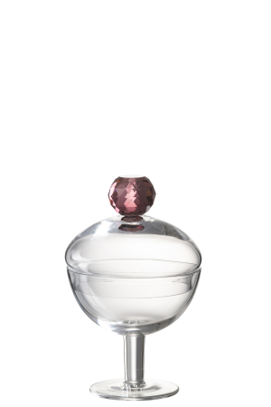 Borcan de depozitare cu cristal, sticla transparenta/roz, S | L 9X l 9X H 14 cm [1]