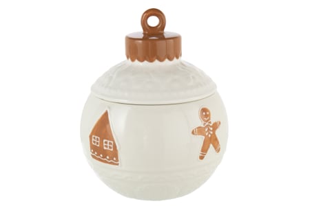 CRACIUN - Borcan de depozitare, Glob de Craciun, rotund dolomit alb/caramel | L 16.5X l 16.5X H 18 cm