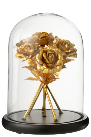 SALE % - Buchet decorativ de trandafiri in borcan, sticla, auriu/negru, L