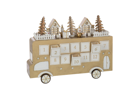 Calendar Advent cu autobuz, placaj, auriu/alb | L 31X l 9X H 24 cm [2]