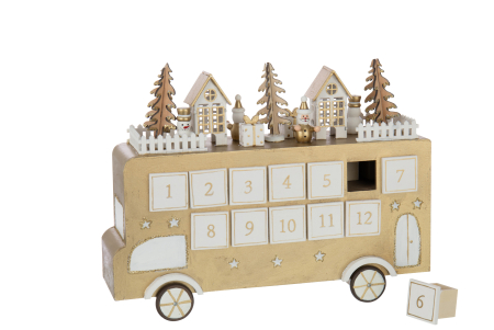 Calendar Advent cu autobuz, placaj, auriu/alb | L 31X l 9X H 24 cm [3]