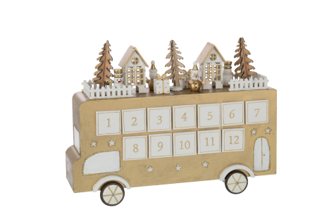 Calendar Advent cu autobuz, placaj, auriu/alb | L 31X l 9X H 24 cm [1]