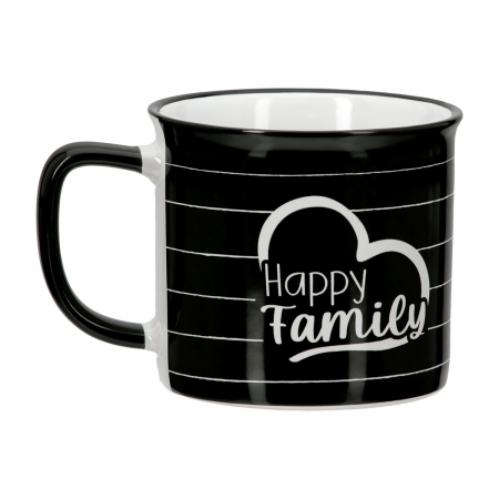 Cană, Familie fericită, Motiv inimă, zic, Ceramica, negru, PU 6, L. 9,8 cm, L. 13,2 cm, H. 8,7 cm [1]