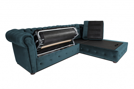 Canapea 2 locuri extensibila cu sezlong Chesterfield, albastru verzui, 245x85/175x70 cm [4]