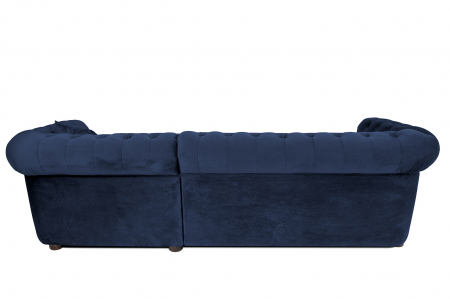 Canapea 2 locuri extensibila cu sezlong Chesterfield, albastru petrol, 245x85/175x70 cm [9]
