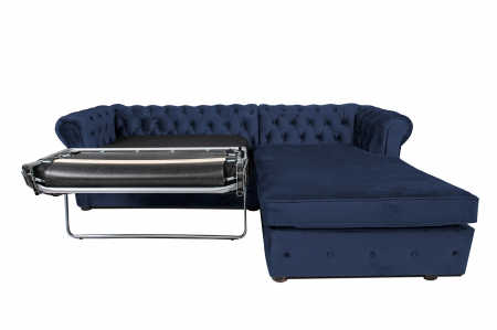 Canapea 2 locuri extensibila cu sezlong Chesterfield, albastru petrol, 245x85/175x70 cm [5]