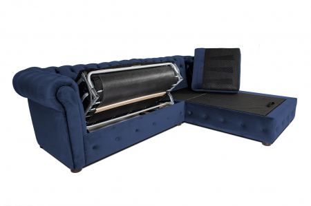 Canapea 2 locuri extensibila cu sezlong Chesterfield, albastru petrol, 245x85/175x70 cm [4]