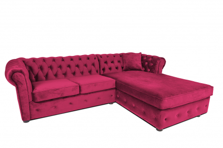 Canapele si coltare extensibile - Canapea 2 locuri extensibila cu sezlong Chesterfield, fuchsia, 245x85/175x70 cm