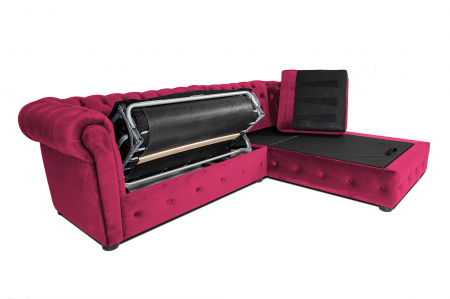 Canapea 2 locuri extensibila cu sezlong Chesterfield, fuchsia, 245x85/175x70 cm [4]
