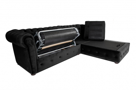 Canapea 2 locuri extensibila cu sezlong Chesterfield, negru, 245x85/175x70 cm [4]
