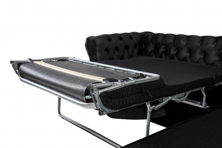 Canapea 2 locuri extensibila cu sezlong Chesterfield, negru, 245x85/175x70 cm [5]
