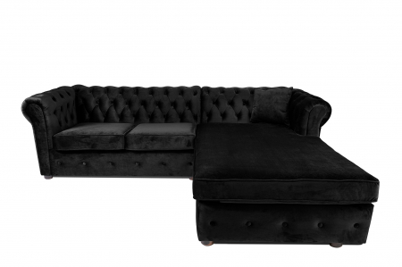 Canapea 2 locuri extensibila cu sezlong Chesterfield, negru, 245x85/175x70 cm [1]