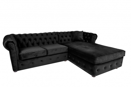 Canapele - Canapea 2 locuri extensibila cu sezlong Chesterfield, negru, 245x85/175x70 cm