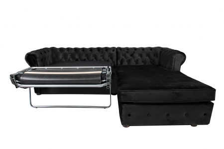 Canapea 2 locuri extensibila cu sezlong Chesterfield, negru, 245x85/175x70 cm [6]