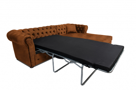 Canapea 2 locuri extensibila cu sezlong Chesterfield, coniac, 245x85/175x70 cm [7]