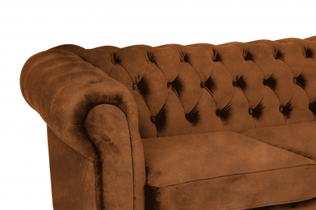 Canapea 2 locuri extensibila cu sezlong Chesterfield, coniac, 245x85/175x70 cm [8]