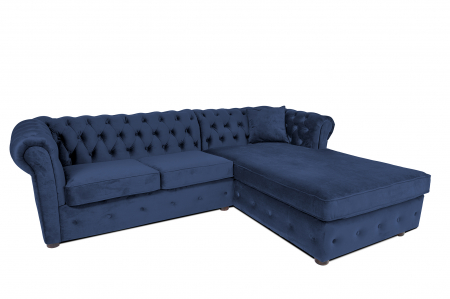 SALE % - Canapea 2 locuri extensibila cu sezlong Chesterfield, albastru petrol, 245x85/175x70 cm