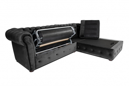 Canapea 2 locuri extensibila cu sezlong Chesterfield, gri, 245x85/175x70 cm [5]
