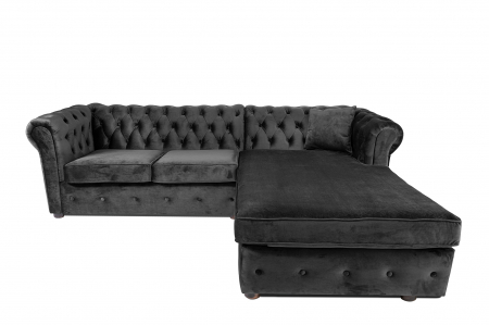 Canapea 2 locuri extensibila cu sezlong Chesterfield, gri, 245x85/175x70 cm [1]