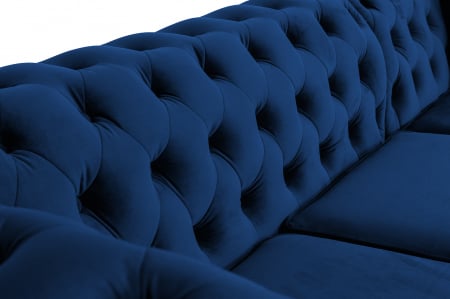 Canapea 2 locuri extensibila cu sezlong Chesterfield, albastru, 245x85/175x70 cm [7]