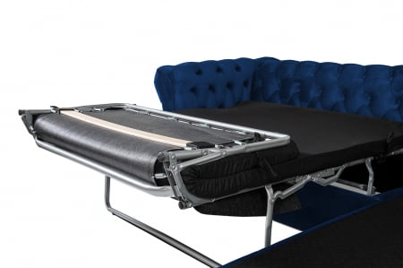 Canapea 2 locuri extensibila cu sezlong Chesterfield, albastru, 245x85/175x70 cm [5]