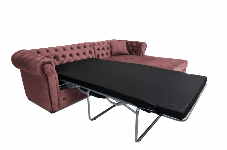 Canapea 2 locuri extensibila cu sezlong Chesterfield, roz, 245x85/175x70 cm [7]