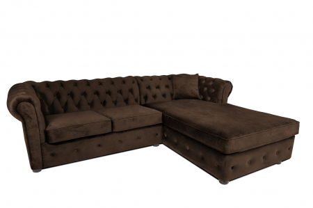 Canapele - Canapea 2 locuri extensibila cu sezlong Chesterfield, maro, 245x85/175x70 cm