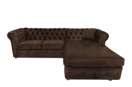 Canapea 2 locuri extensibila cu sezlong Chesterfield, maro, 245x85/175x70 cm [1]